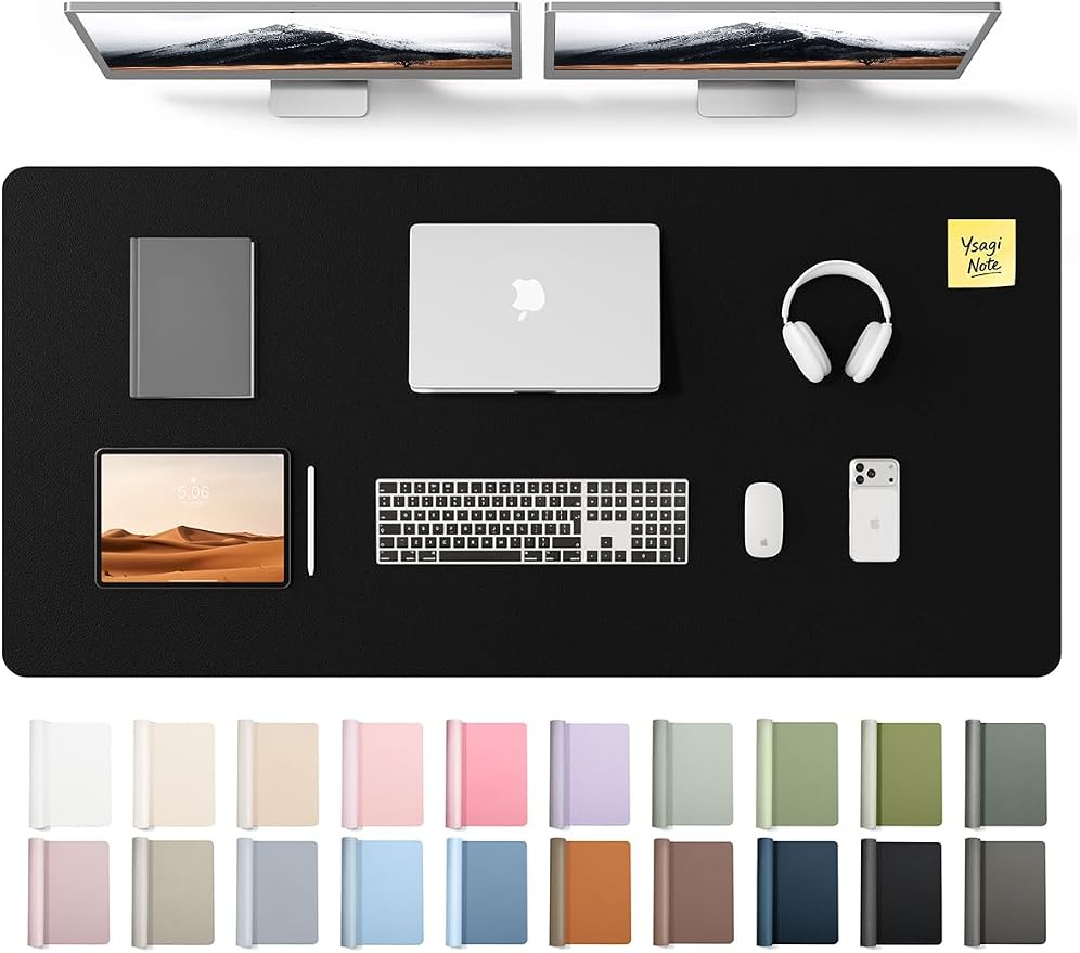 YSAGi Leather Desk Pad Protector, Office Desk Mat, Large Mouse Pad, Non-Slip PU Leather Desk Blotter, Laptop Desk Pad, Waterproof Desk Writing Pad for Office and Home (Black, 55" x 24")