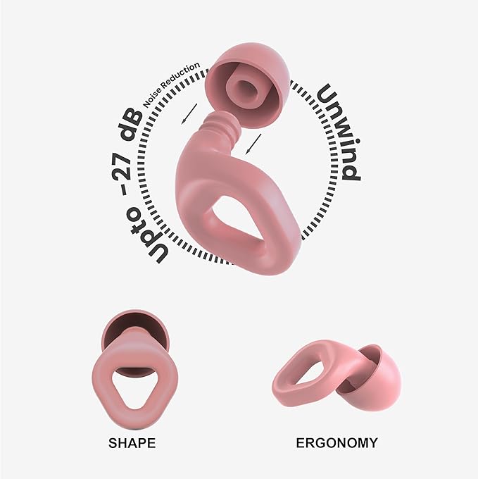 Zenz Unwind Ear Plugs for Sleeping Noise Reduction - Comfy Reusable Soft Silicone Earplugs for Focus, Study, Work - 8 Pair Eartips in XS/S/M/L - 27dB Hearing Protection with Storage Case - Mystic Pink