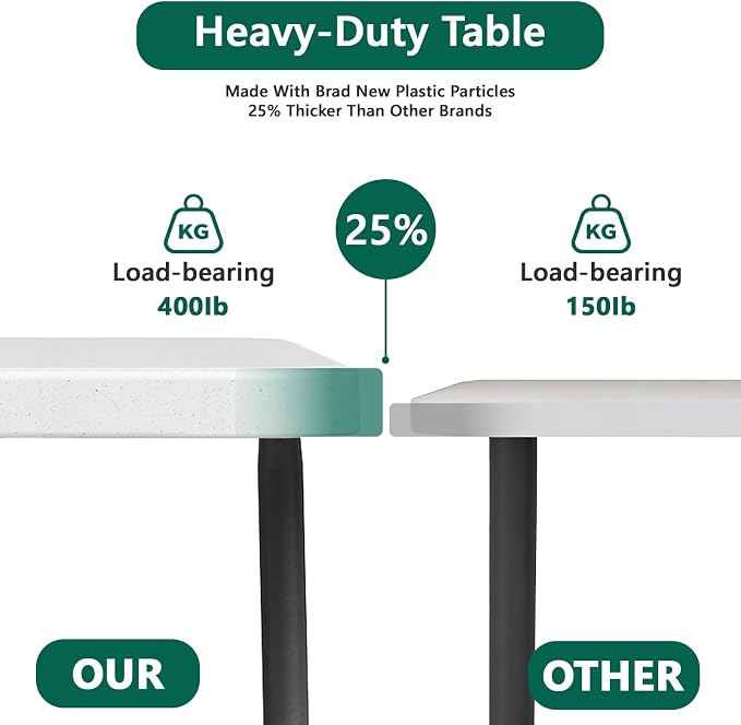Folding Table 5FT Heavy Duty Plastic Table with Handle, Foldable&Portable, Fold-in-Half Utility Tables for Outdoor, Dining, Wedding, Events, Indoor, Picnic, Camping, Party,Khaki
