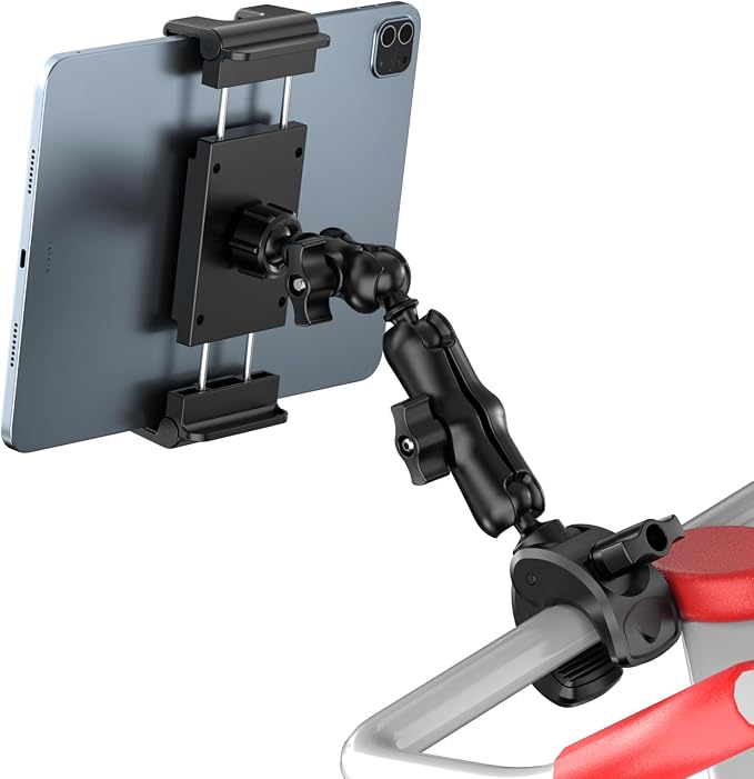 PLDHPRO Tablet Mic Music Holder for iPad Clamp Mount Stand, Microphone Tripod Treadmill Stroller Spin Bike Exercise Handlebar Accessories Compatible iPhone iPad Galaxy Tab 5.5-14.6'' Phones Tablets