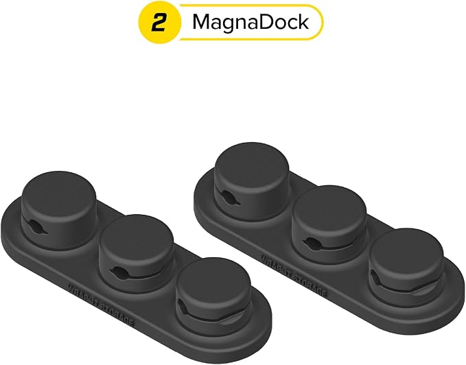 Wrap-It Storage MagnaDock Magnetic Cable Holder - 2-Pack (Black) | Adhesive Cable Clips Cord Organizer Desktop Cord Holder for Nightstand Desk Cable Management