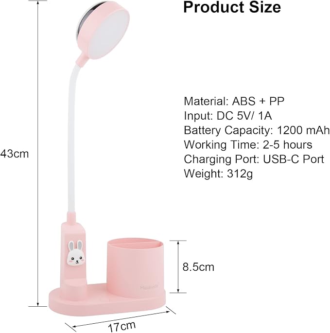 Pink Desk Lamp for Home Office, Touch Small Table Light for Kids | Eye-Care Dimmable Bedside Reading Light, Flexible Gooseneck, Star Projector Night Light with Pen Holder for College Dorm