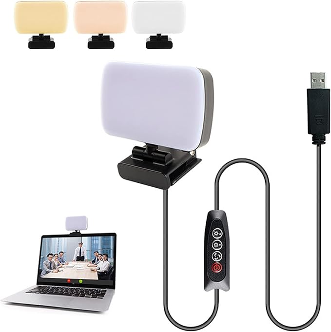 Video Conference Lighting Kit,LED Fill Lights Clip On Type 360° Rotatable Webcam Lighting 10 Levels Adjustable Lamp for Video Conference with Sturdy Clip