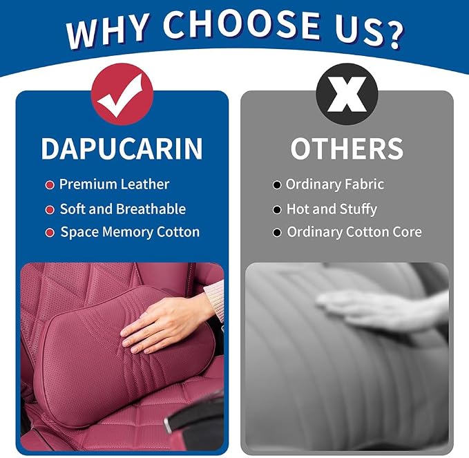 Lumbar Support Pillow for Driving Seat, Office Chair, Red, 1PC | Leather Lumbar Pillow Memory Foam Lower Back Cushion for Back Pain Relief Improve Posture, Ergonomic Back Rest Gaming Chair