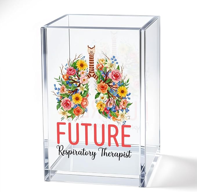 Future Respiratory Therapist Floral Lung Acrylic Cosmetic Pencil Pen Bookmark Storage Holder Cup Respiratory Therapist Gifts for Women Men, Appreciation Gifts for Respiratory Gifts