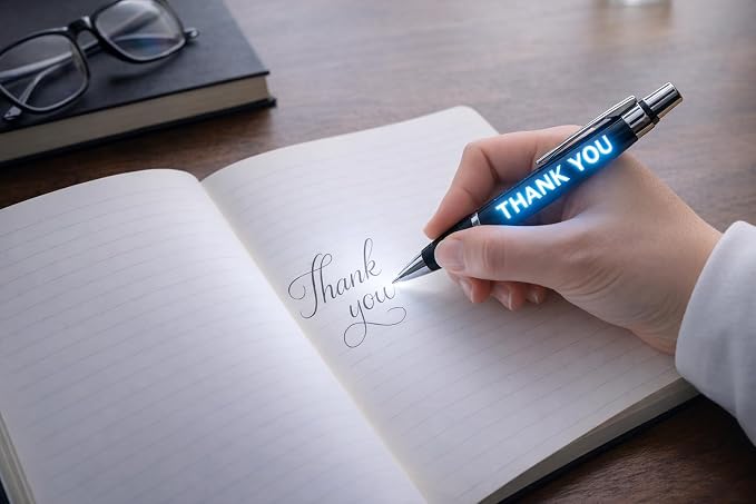 Luxury Pen for Men and Women, Premium “Thank You” Gift Set with LED Light Engraving, Fancy Writing Instrument in Gift Box, Nice for Work, Graduation Gift for Teacher, Boss, Coworker