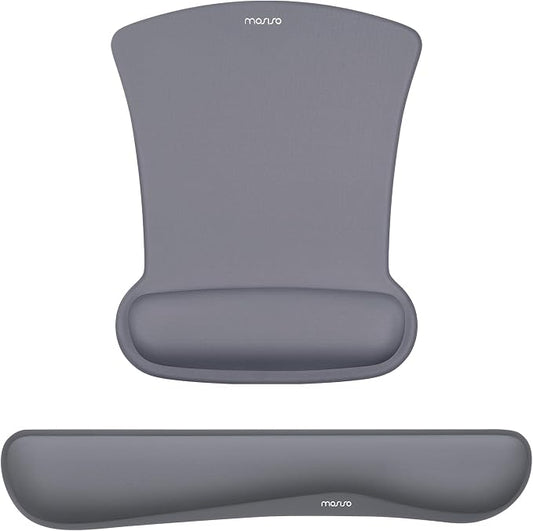 MOSISO Wrist Rest Support for Mouse Pad & Keyboard Set, Ergonomic Mousepad Non-Slip Base Home/Office Pain Relief & Easy Typing Cushion with Neoprene Cloth & Raised Memory Foam, Space Gray