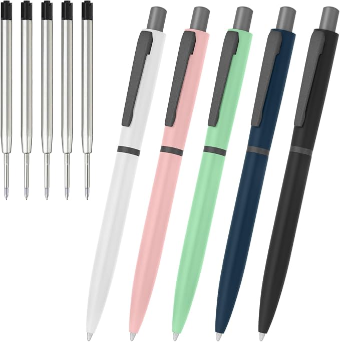 Cambond Ballpoint Pens Black Ink - Metal 1mm Medium Point Smooth Writing Click Pens Bulk, Bulk Retractable Nice Pen for College Student Office Woker Nurse Men Women(5 Pens with 5 Refills)