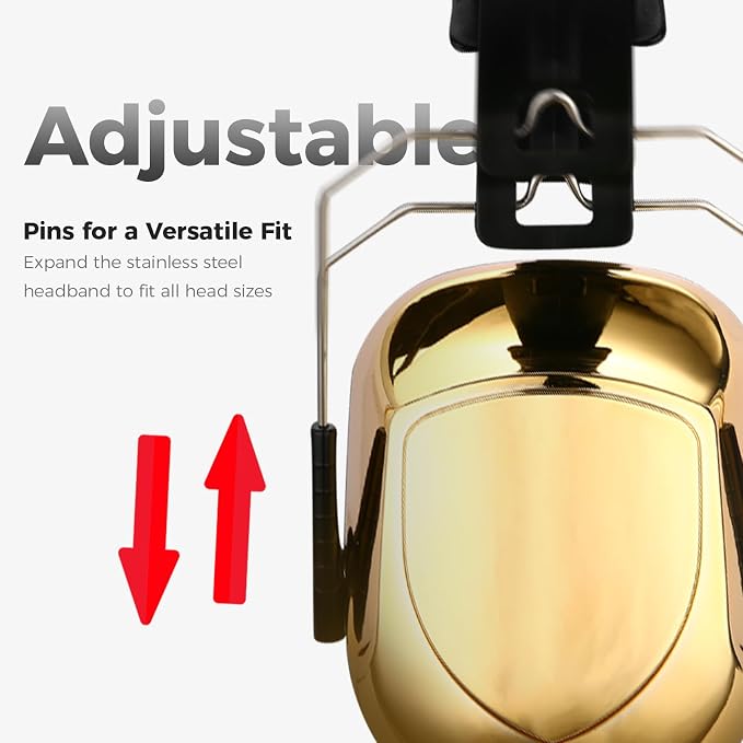 ProCase NRR 28dB Noise Reduction Ear Muffs, Foldable Adjustable Passive Noise Cancelling Headphones for Adults Kids Autism, Hearing Protection for Shooting, Construction, Mowing -Metalic Gold