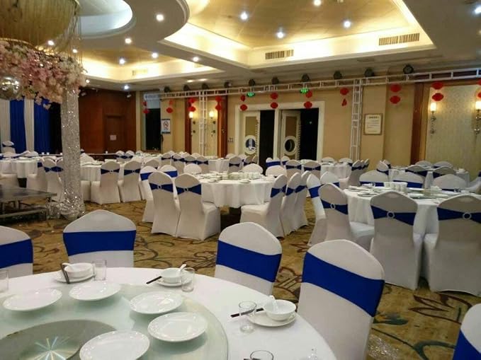 Tvoip 10PCS Chair Cover Stretch Band with Buckle Slider Sashes Bow Wedding Banquet Chair Decoration (Royal Blue)