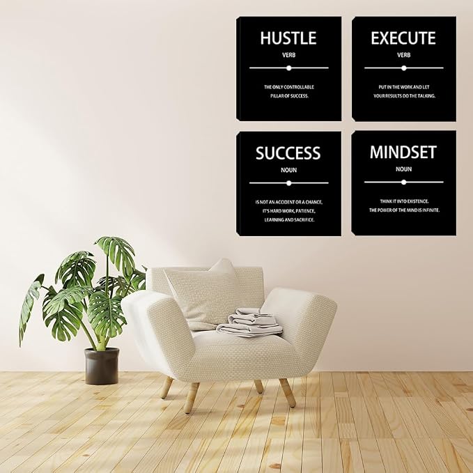 Motivational Hustle Execute Canvas Wall Art Framed Inspirational Quote Success Mindset Canvas Wall Decor Entrepreneurs Positive Painting Prints Poster for Office Workplace Living Room Bedroom Framed