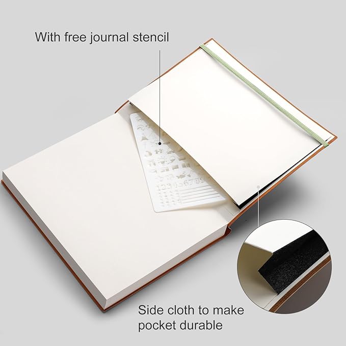 AHGXG Dotted Journal - 320 Pages Dot Grid Notebook B5 Large Journal, 100gsm Thick Dotted Paper, Leather Softcover, with Journal Stencils, Inner Pocket, 7.6'' X 10''，Light Green
