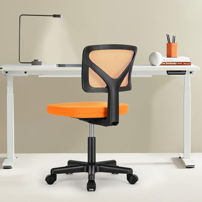 Sweetcrispy Small Office Chair, Ergonomic Low-Back Mesh Rolling Work Swivel Chairs with Wheels, Armless Comfortable Seat Lumbar Support for Home, Bedroom, Study, Student, Adults,Classic Orange