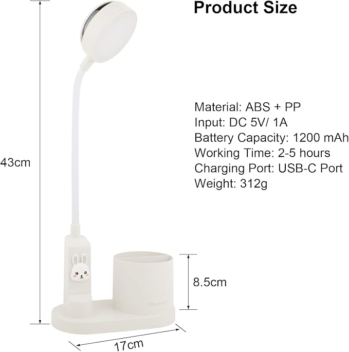 Cute Desk Lamp for Home Office, Touch Small Table Light for Kids | Eye-Care Dimmable Bedside Reading Light, Flexible Gooseneck, Star Projector Night Light with Pen Holder for College Dorm