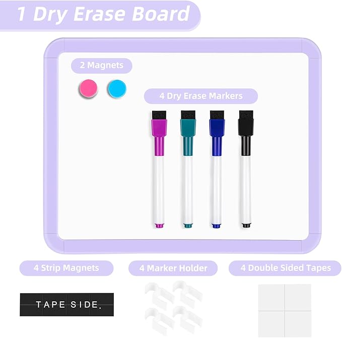 VUSIGN Small White Board Dry Erase, 8.5'' x 11'' Magnetic Dry Erase Board, Mini Whiteboard with Markers for Fridge, Wall, Locker, Purple