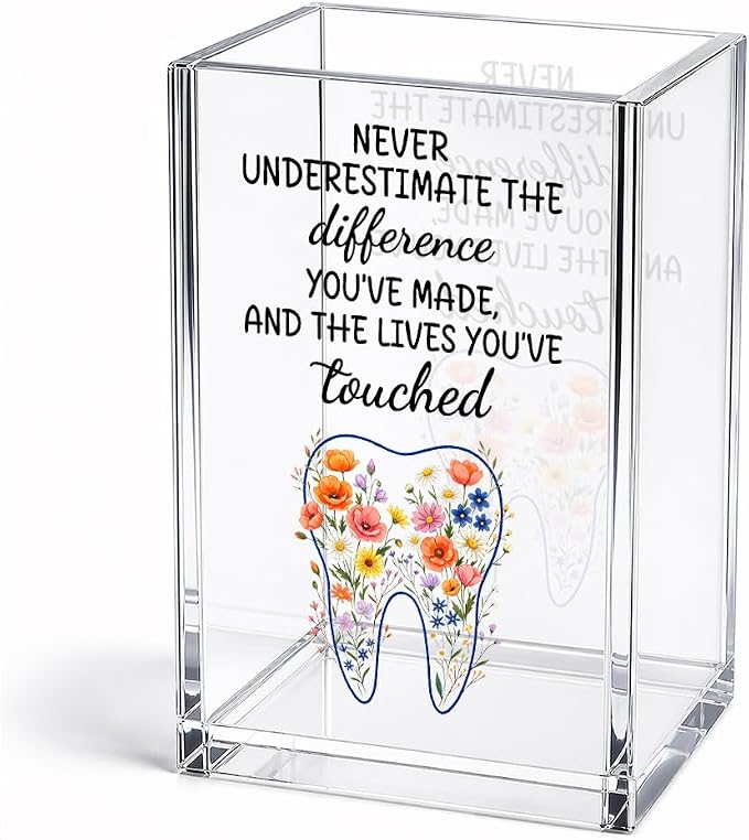 Never Underestimate The Differen Acrylic Pen Holder Cup for Dentist | Appreciation Gifts for Dentist Dental Assistants Medical Students, Farewell Retirement Gifts for Women Orthodontists