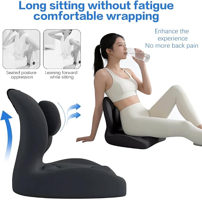 Adjustable Memory Foam Lumbar Cushion - Ergonomic Lower Back Support Pillow with Cotton Cover, Mid-Height Customizable Design for Office Chair, Car Seat, Long Sitting (Black, Large)