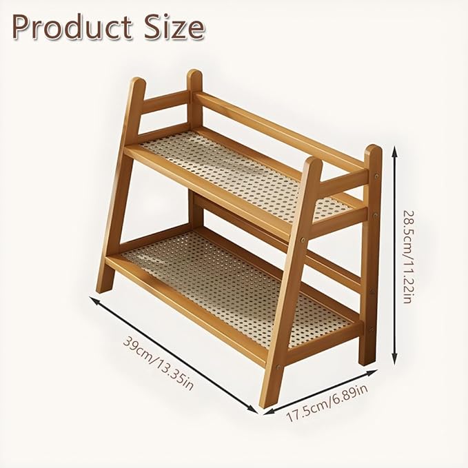 Hggzeg Wicker-Look Coffee Station Organizer, Double Layer Desk Organizers, Bamboo Home Coffee Mug Display Rack, Countertop Shelf, for Dormitory, Kitchen, Office (Original Wooden Color)