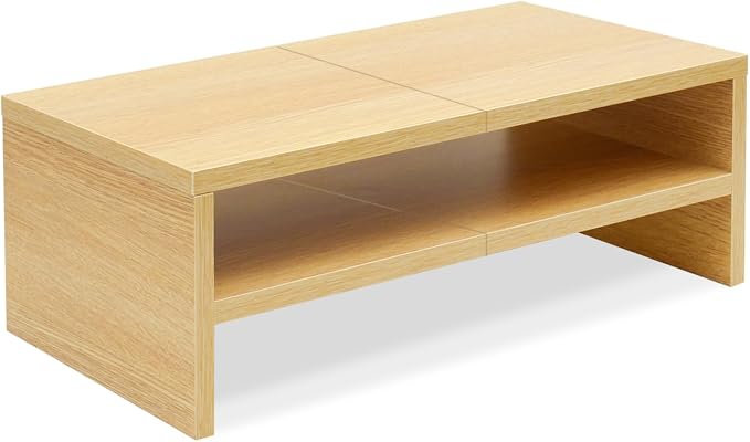 TEAMIX 2 Tiers Desktop Monitor Stand Riser 20 Inch Printer Stand with Storage Small TV Riser Laptop Wooden Desk Organizer Shelf Bookshelf Maple (Natural Maple, 2 Tiers) | Laptop/PC/Printer/Keyboard Storage, Ergonomic Design, 15mm thick Sturdy Wood Boar...