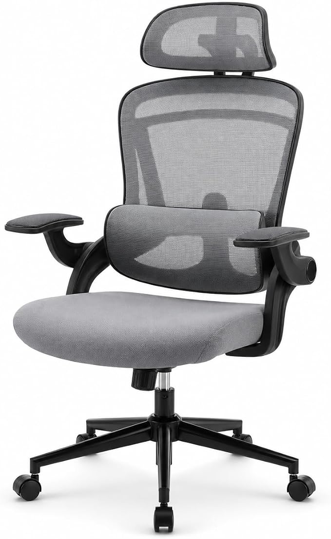 Ergonomic Office Chair, Home Office Desk Chairs with Adjustable Lumbar Support and Headrest, High Back Mesh Computer Desk Chair with 3D Flip-up Armrests & 360° Swivel Wheels, 275 LBS