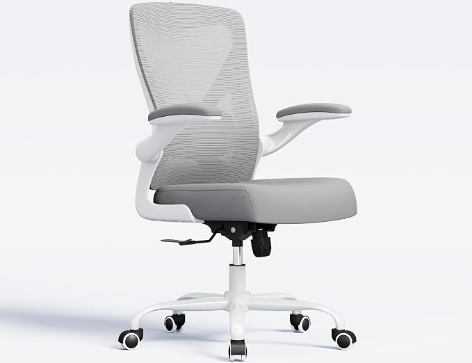 Office Chair Ergonomic Desk Chair Comfy: 330LBS Mesh Computer Chair Ergonomic Gaming Chairs with Wheels Adjustable Lumbar Support and Flip up Armrest-Swivel Executive Chairs Long Hours(White Gray)