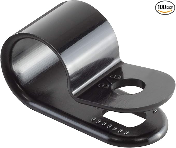 GTSE Black Nylon Plastic Cable Clamps, 3/8" Screw Mounts for Cable, Rope, Tube Management, 100 Pack