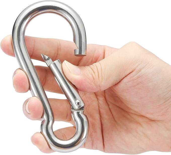 sprookber Stainless Steel Spring Snap Hook Carabiner - 304 Stainless Steel Caribeener Clips, Set of 6