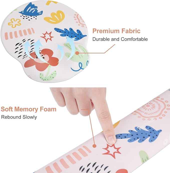 Petmolico Desk Pad Set with Wrist Rest for Keyboard & Mouse, Colorful | Anti-slip PU base, durable Lycra & memory foam, relieves wrist fatigue, perfect for work, home & daily use