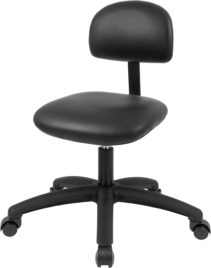 FSS Series Square seat (19"-27") seat Height Chair. Vinyl-for Office, Garage, Desk, Shop, Computer, Doctor, Medical, Easy to Clean! NO Footring (Black, Medium, Self Braking Casters)