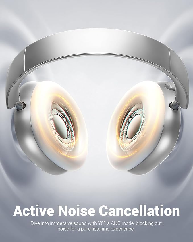 Wentronic Y01 Wireless Noise Canceling Headphones Bluetooth 5.3 Over Ear Headphones with Microphone, Hi-Res Audio, 48H Playtime, Foldable Comfortable Earpads,Compatible with iOS,Android,PC, Silver