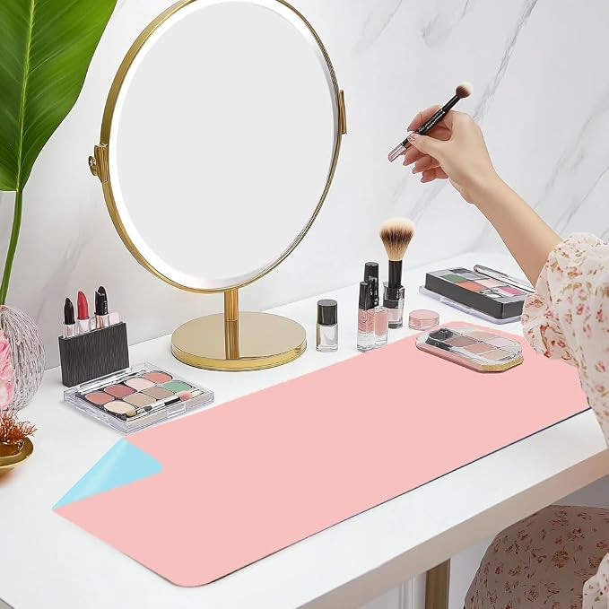 Makeup Mat for Protector,Craft Mats to Protect Table,Nail Art Table Mat,Dresser Protector Top Essentials,Vanity Desk Cover Pads,Dresser Cover Mats(Pink+Blue,31.5" x 15.7")
