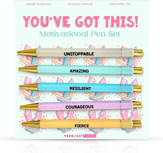 Moonlight Makers Funny Pens — Cute Motivational Pens with Sayings and Affirmations, Black Ink Ballpoint Pens, Office Desk Accessories for Women, Coworkers, Friends, Gift Ideas, Set of 5, You Got This