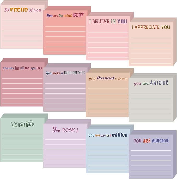 Yinder 12 Pcs Inspirational Sticky Notes Thank You Gift Motivational Sticky Note Pad Employee Appreciation Gift Bulk for Staff Coworker Teacher Nurse Office Groups 3 x 3'' (Appreciation,Aesthetics)