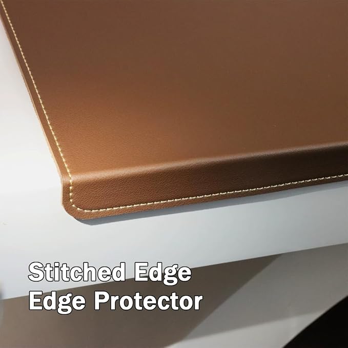 Leather Desk Mat with Stitched Edges & Edge Protection, Non-Slip Large Office Desk Mouse Pad for Work Game Typing, Waterproof Writing Table Extended Protector (Grey,31.5"x15.7")