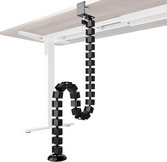 PEGZONE Under Desk Cable Management Spine – Flexible Cable Snake Organizer for Standing Desk, No Drill Clamp-on Vertebrae Wire Management for 0.4"-2" Table, Black