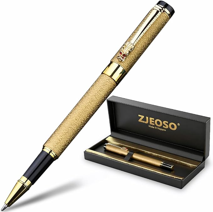 Nice pens for writing | Nice Rollerball Pens with Dragon Design, Elegant Gift Pen,for Men & Women Office & Signature Writing Pen, Refillable Black Ink Business Pen (Gold)