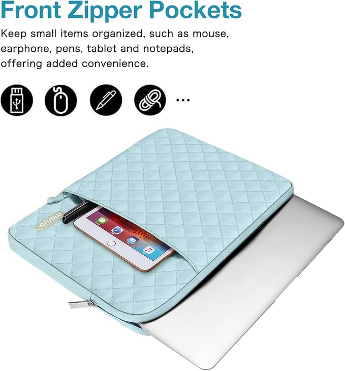 MOSISO Laptop Case 16 inch, 15-15.6 inch Laptop Sleeve Compatible with MacBook Pro 16, HP Dell Acer ASUS Lenovo Notebook, Square Quilted Vertical Computer Bag with Pocket&Small Case, Ice Blue