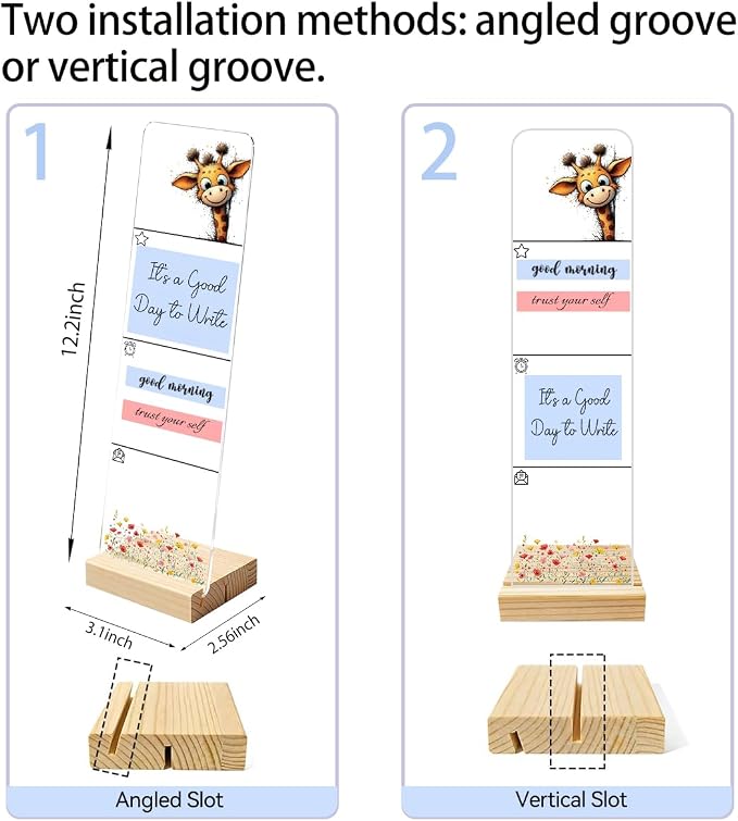 Sticky Note Holder, Monitor Memo Board, Acrylic Post It Note Holder with Wooden Base, Includes 200 Notes, Desk Organizer for Office, Cute Giraffe Design