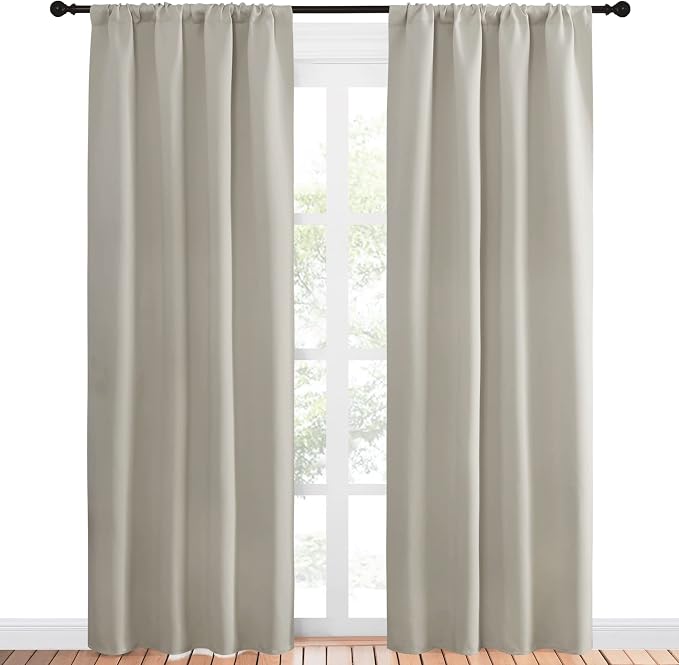 NICETOWN Blackout Curtains for Living Curtains, Room Darkening Window Curtain Panels, Easy-Care Solid Thermal Insulated Draperies/Drapes for Daughter Room (Natural, 2 Panels, 42 by 84)