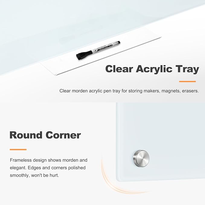 Glass Magnetic Dry Erase Board, 24" x 18" （2'x1.5'） Tempered Glass Whiteboard Wall Mounted Small White Board for Home, Office, School