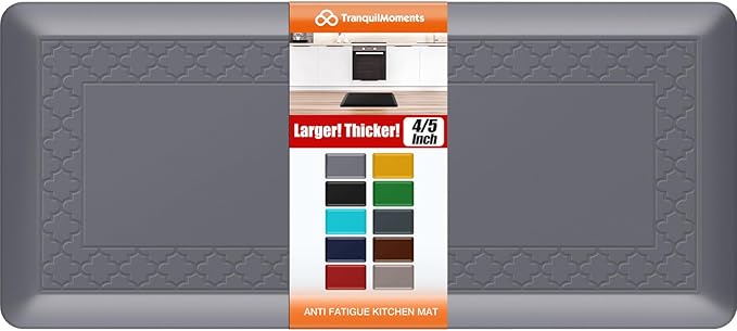 4/5 Inch Thicker Kitchen Mats for Floor Non-Slip Anti Fatigue Comfort Mat Waterproof Kitchen Rug for Sink, Office,Home Stain Resistant Standing Desk Rugs-17.3"x 39", Grey