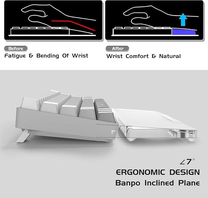 Acrylic Keyboard Wrist Rest Pro- Compact 60% Keyboard- Mechanical Keyboards Ergonomic Palm Rest for Computer Keyboard,Anti-Slip Base,Wrist Pad for Laptop,Office & Home-Easy Typing,Silver