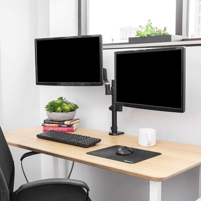 TechOrbits Triple/Double/Single Monitor Mount Stand - Computer Screen Desk Gas Spring Arm (Dual Monitor - Black)
