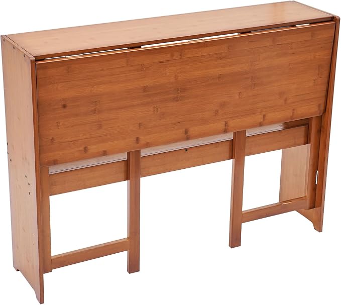 Bamboo Folding Desk, Laptop Desk Writing Desk with Storage Shelf Vanity Table Small Computer Table Space Saving Workstation for Home Office