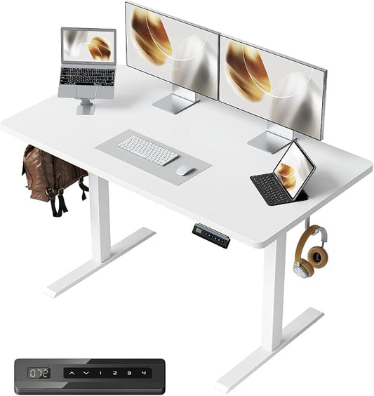 CubiCubi 40 x 24 Small One-Piece Standing Desk, Adjustable Height Electric Computer Sit Stand up Home Office Workstation, with 4 Memory Presets, Headphone Hook, White | Adjustable Height Electric Computer Sit Stand up Home Office Workstation, with Memo...