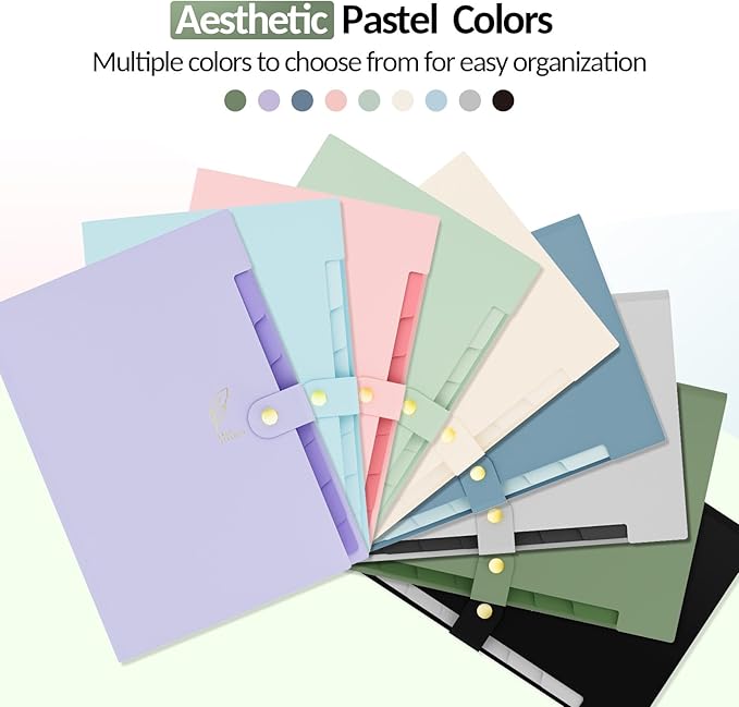 Sooez Aesthetic 8 Pocket Accordion File Organizer, Pastels Expanding File Folder for Important Document with Labels, Portable Receipt Bill Paper Organizer for Office School Supplies, Letter Size Beige