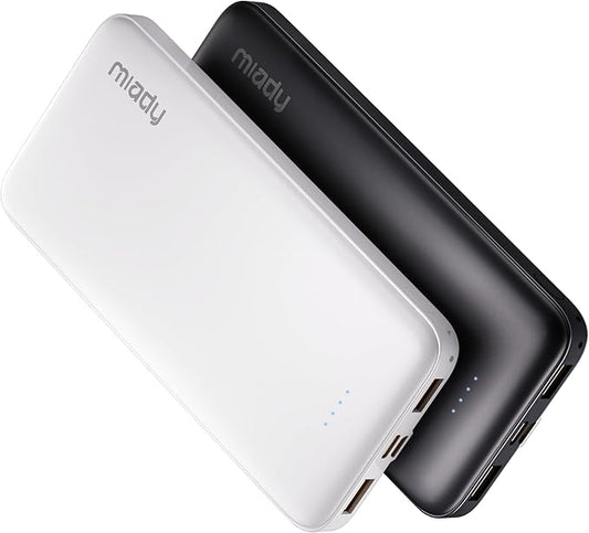 Miady 2-Pack 10000mAh Dual USB Portable Charger, Type-C Charging Power Bank, Slim Battery Pack for iPhone 17/16/15/14, Galaxy S24/22, Android etc