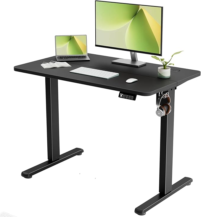 40"x24" Standing Desk, Height Adjustable Sit-Stand Home Office, Black | Electric Adjustable Standing Desk, Sit to Stand Computer Office Desk with Splice Board, Memory Preset, Lifts 28.7''-46.5"