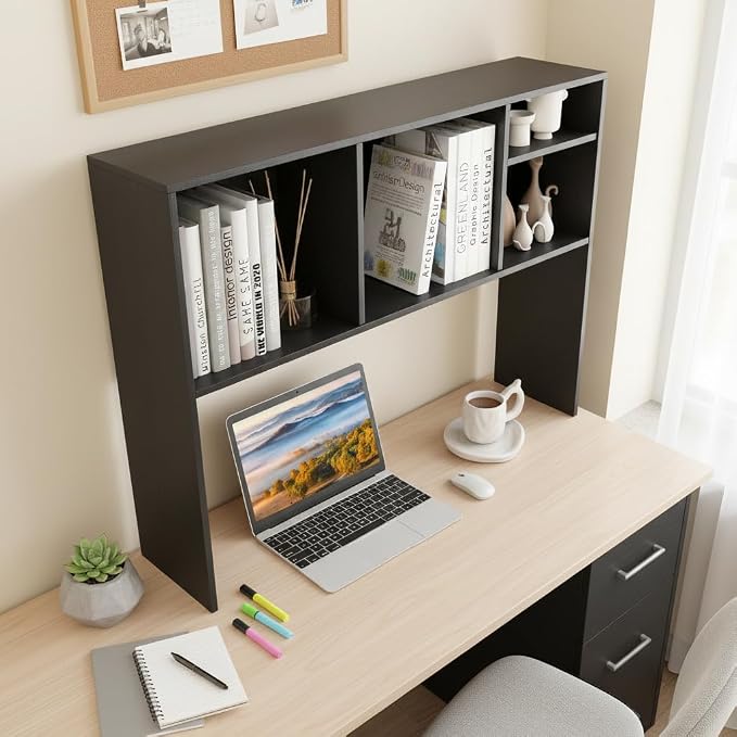 Tangkula Desktop Bookshelf, Countertop Storage Hutch with 4 Shelves for Computer Desk, Desktop 2-Tier Display Rack, Multipurpose Wood Desk Hutch Storage Organizer for Dorm Office Home (Black)