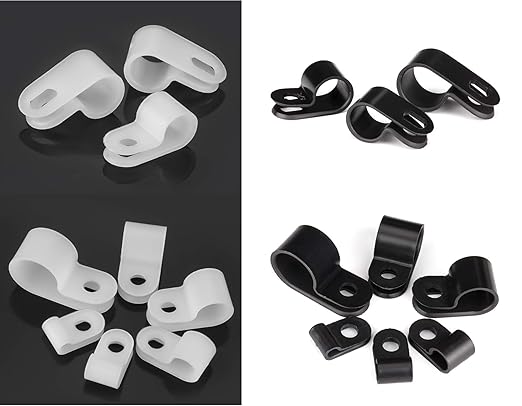 Bigtrans 305 Pcs Nylon Plastic R-Type Wire Clips 1/4" 5/16" 3/8" 1/2" 3/4" Clamps Fasteners Assortment for Cable Conduit -5 Size -White